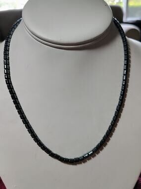 Black Hematite Bead Necklace 925 Sterling Clasp 18"